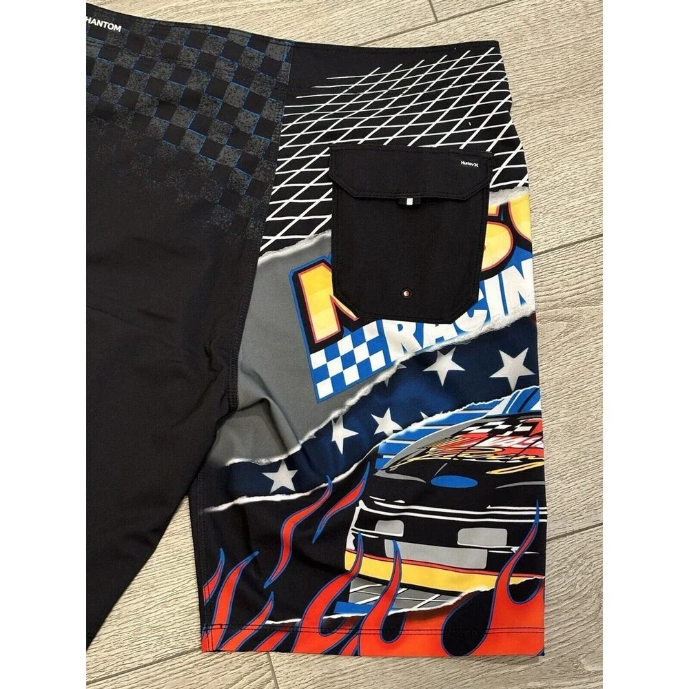 Hurley x Nascar Mens Board Shorts Phantom‎ Racetrack Swim Size 30 Black